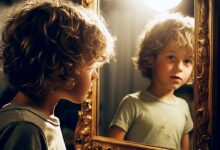 childrens looks most important to self-esteem - boy looking in mirror
